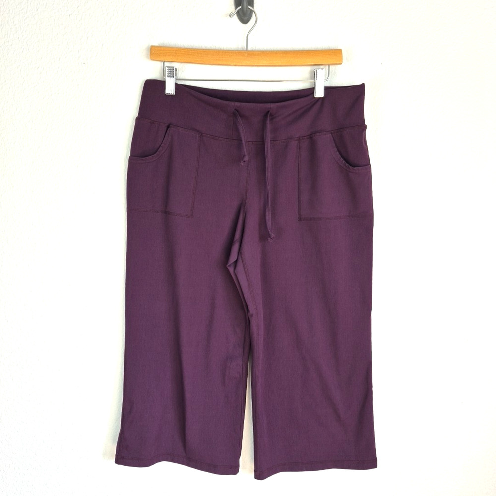 Zella Cropped Pants Womens 8 Purple Wide Leg Drawstring Pockets Casual Workout